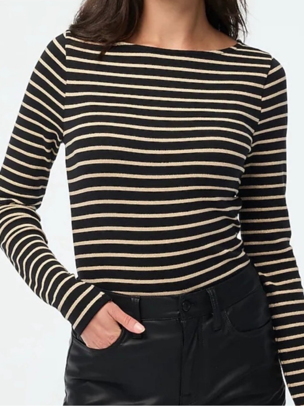 NEW! J. CREW Striped Boatneck Top Black & Gold Metallic Size M